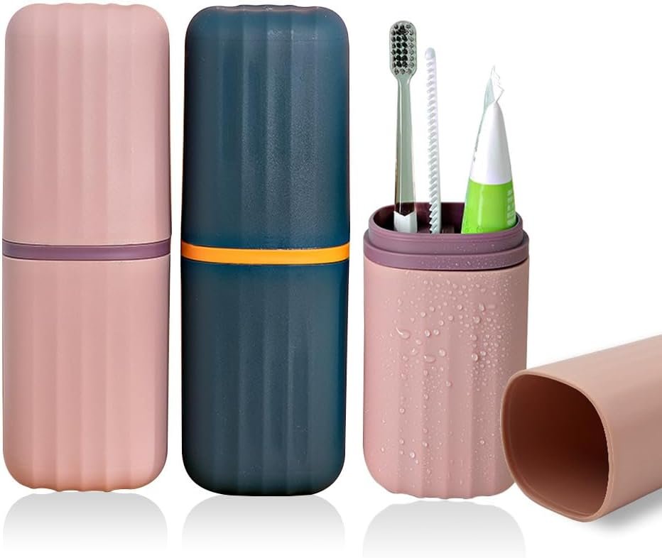 2-Pack 2-in-1 Toothbrush Toothpaste Case Cup
