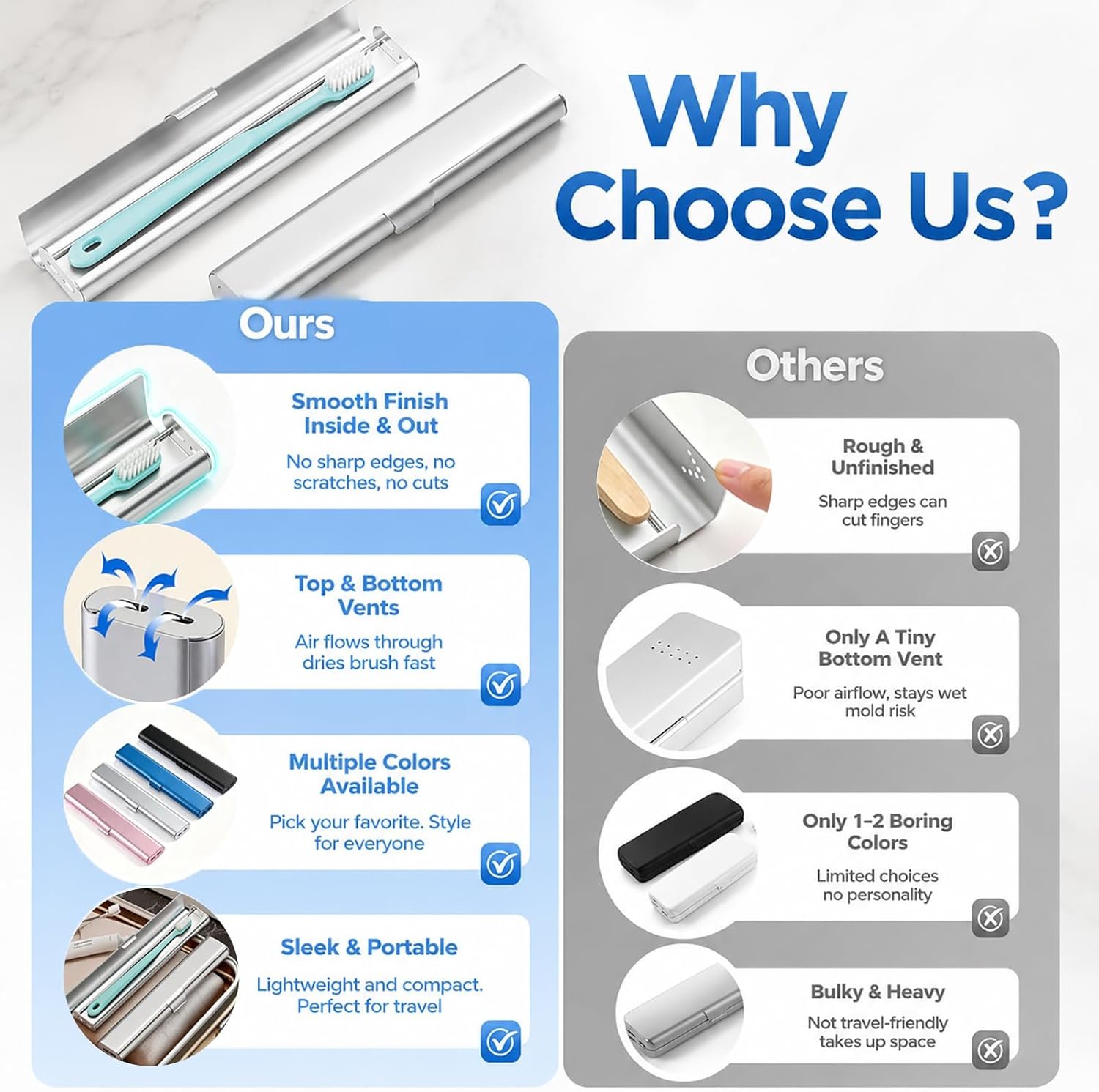 3-Pack Breathable Aluminium Toothbrush Travel Case - Image 2
