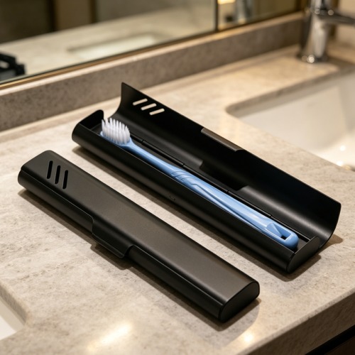Portable Aluminium Toothbrush Storage Box Black