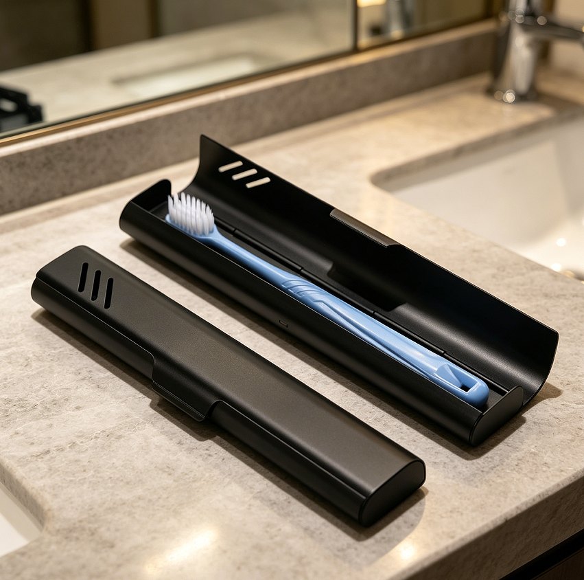 Portable Aluminium Toothbrush Storage Box Black
